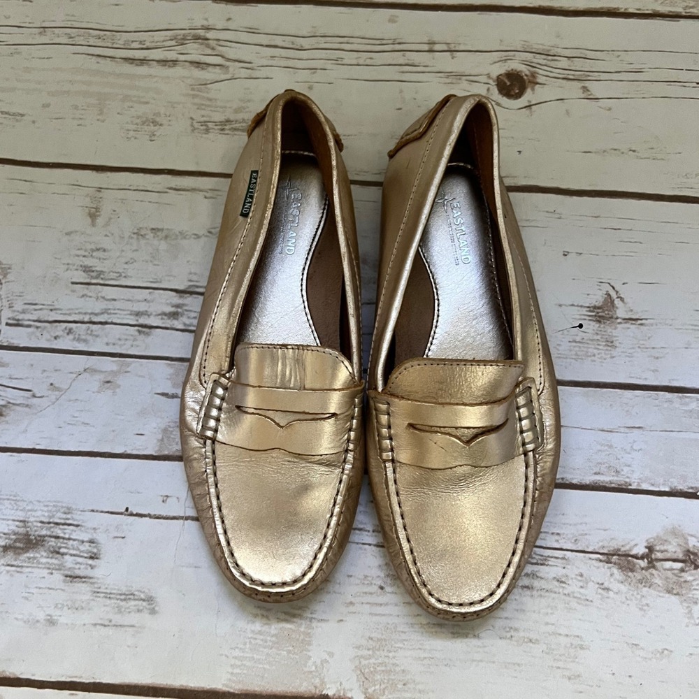 Eastland Patricia Driving Loafers Metallic Gold Leather Penny Shoes 7.5M